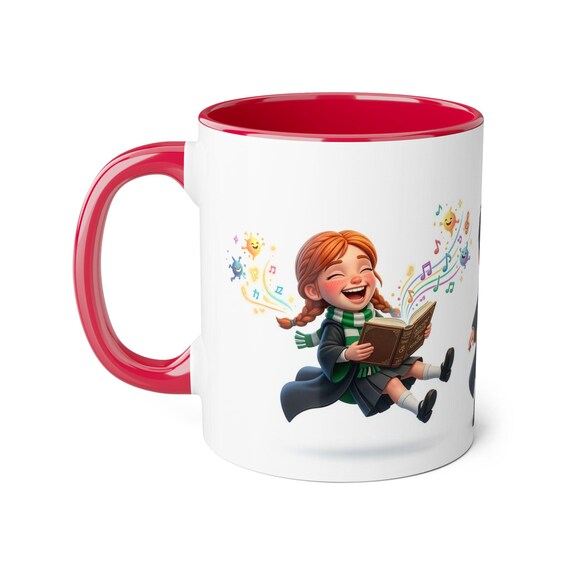Accent Mug | Laughing Wizard Girl Reading Musical Spell Book Fantasy Gift Mug