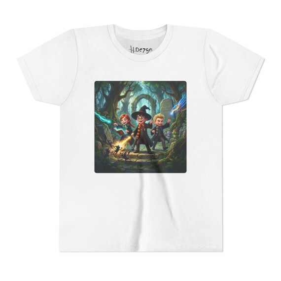 Youth Short Sleeve Tee | Three Young Wizards in a Mystical Forest Adventure