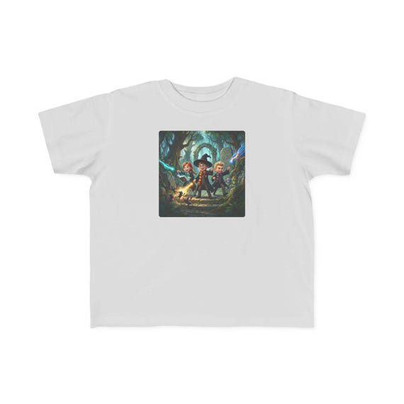 Toddler Tee | Young Wizard Trio Casting Spells in Magical Forest Adventure