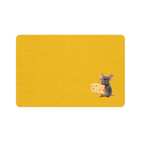 Mouse with Cheese Pet Food Mat | 12x18 Polyester, Neoprene Backing