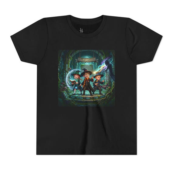Youth Short Sleeve Tee | Three Young Wizards Conjuring Magic in Enchanted Ancient Hall Fantasy Tee