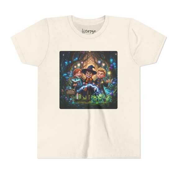 Youth Short Sleeve Tee | Wizard Trio Spellcasters in Luminous Forest Fantasy Kids Tee