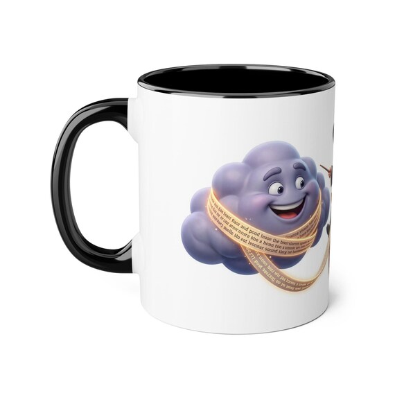 Accent Mug | Whimsical Smiling Purple Cloud Coffee Cup with Decorative Text Band Fantasy Gift