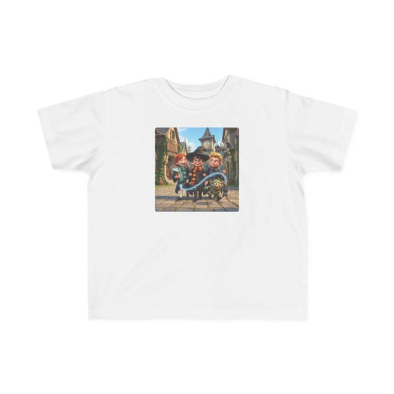 Toddler Tee | Young Wizard Friends Exploring Magical Village with Creature Fantasy Kids T-Shirt