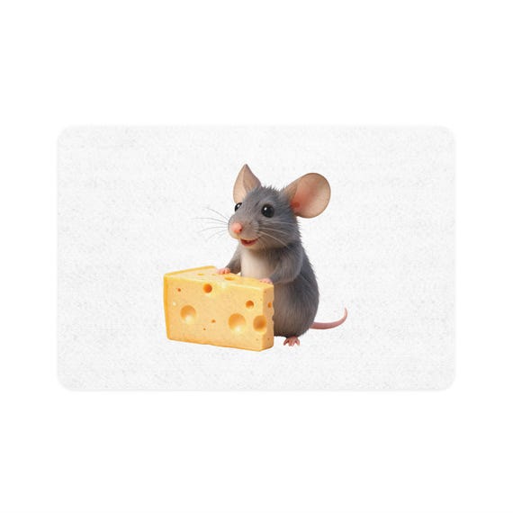 Whimsical Mouse Cheese Pet Food Mat | 12x18 Polyester, Neoprene Backing