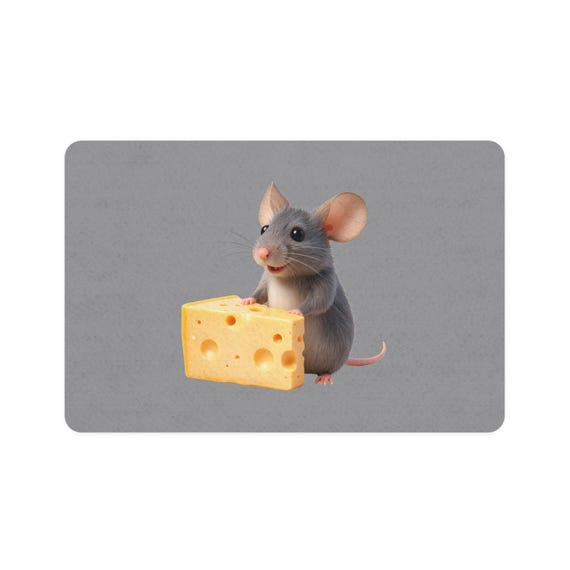 Mouse with Cheese Pet Food Mat | 12x18 Polyester Neoprene Non-Slip