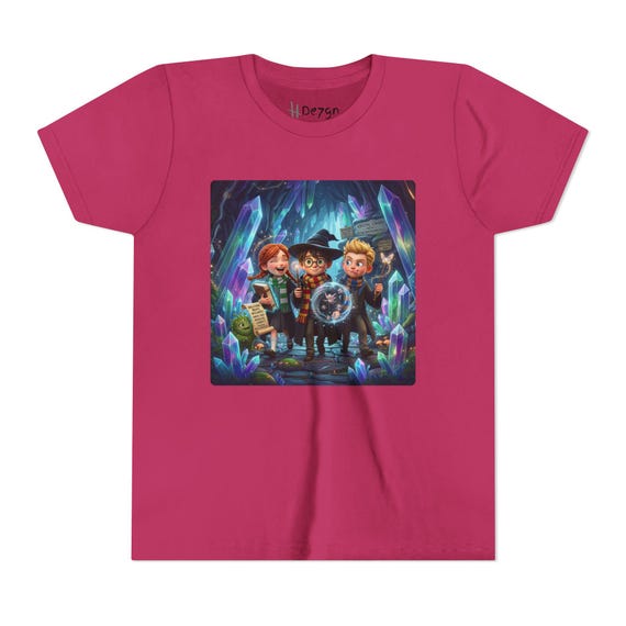Youth Short Sleeve Tee - Kids Wizard Trio Magical Adventure in Crystal Cavern Fantasy T-Shirt