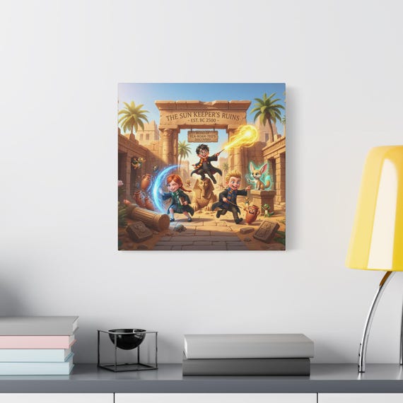 Canvas Wall Art | Young Wizards Exploring Ancient Ruins Fantasy Kids Room Decor