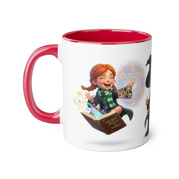 Accent Mug | Joyful Wizard Student Exploring Ancient Spells Book Kids Fantasy Gift