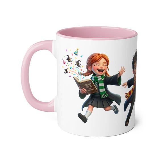 Mug | Joyful Wizard Girl & Friends Reading Prank Spell Book with Party Magic Burst