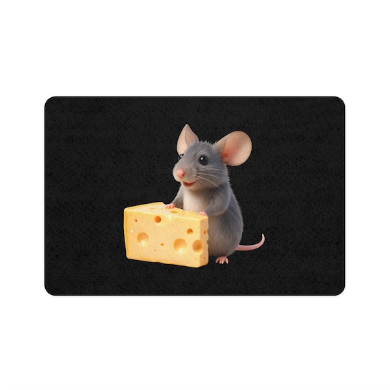Mouse with Cheese Pet Food Mat | Whimsical Kitchen Decor (12x18)