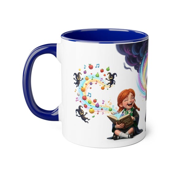 Accent Mug | Laughing Wizard Girl Conjuring Playful Prank Magic with Rainbows & Shadow Figures