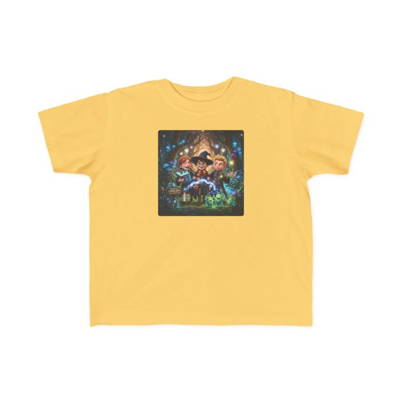 Toddler's Graphic Tee | Fantasy Wizard Trio Exploring Enchanted Forest Magic Kids Shirt