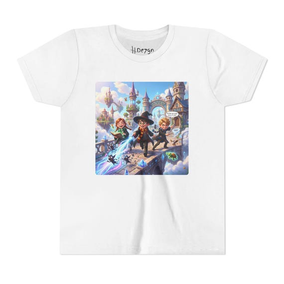 Youth Short Sleeve Tee | Wizard Trio Magical Bridge Journey through a Fantasy Sky City