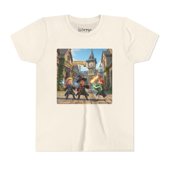 Youth Short Sleeve Tee | Magical Wizard Trio Spellcasting Adventure in Enchanted Town