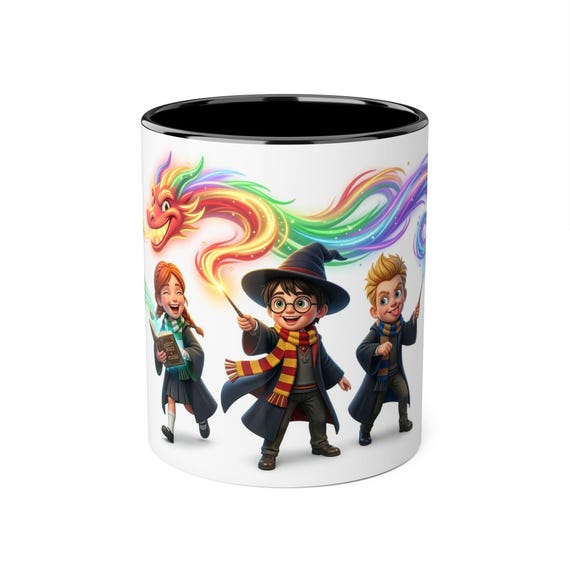 Accent Mug | Cute Wizard Kids Casting Rainbow Dragon Spells Fantasy Gift