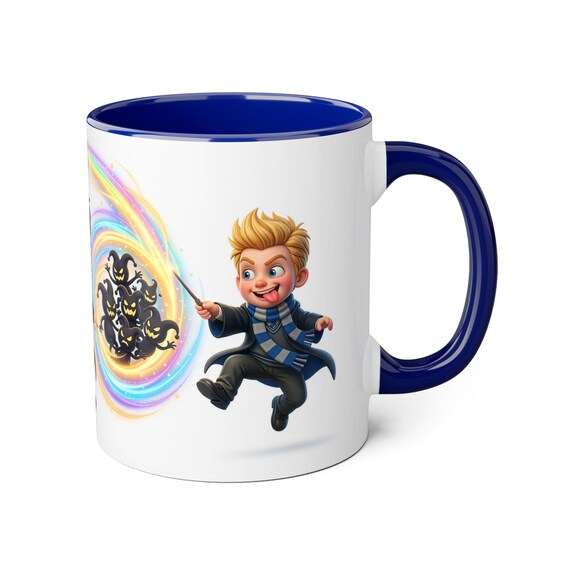 Accent Mug | Cheeky Wizard Boy Casting Rainbow Magic on Shadow Figures - Fun Fantasy Kids Cup