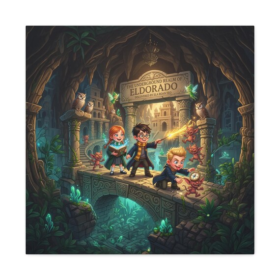 Eldorado Adventure Illustration Classic Canvas | Fantasy Kids Characters, Treasure Cave Wall Art