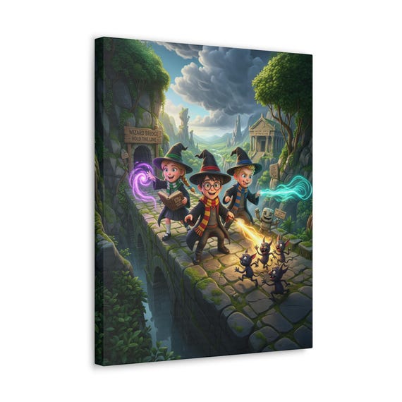 Wizard Trio Magic Battle Canvas | Fantasy Kids Room Wall Art