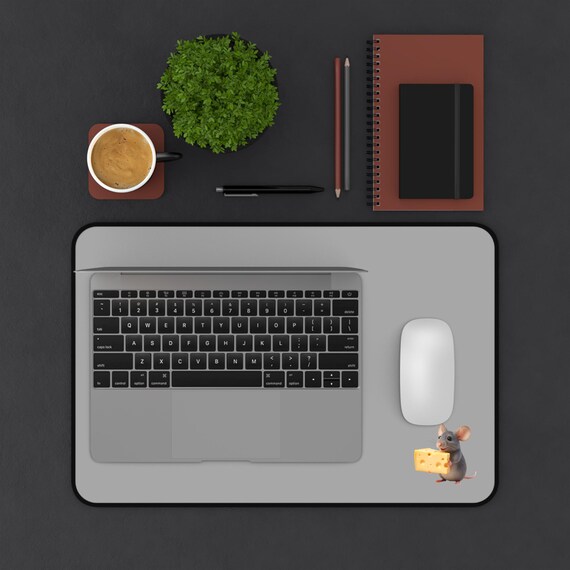 Desk Mat | Adorable Gray Mouse with Cheese Design