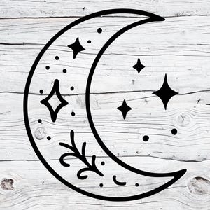 Moon Svg, Boho Moon Clipart, Crescent Moon Svg, Celestial Svg, Mystical Moon Svg for Cricut and Silhouette