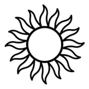 Może przedstawiać: Czarno-biały wzór słońca. Słońce ma okrągły środek z ostrymi, płomienistymi promieniami rozchodzącymi się na zewnątrz. Projekt to prosta, graficzna ilustracja, idealna do różnych zastosowań.