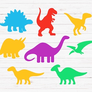 Dinosaur Silhouette SVG PNG Bundle | Colorful Dino Cut Files Set for Cricut & Kids Crafts