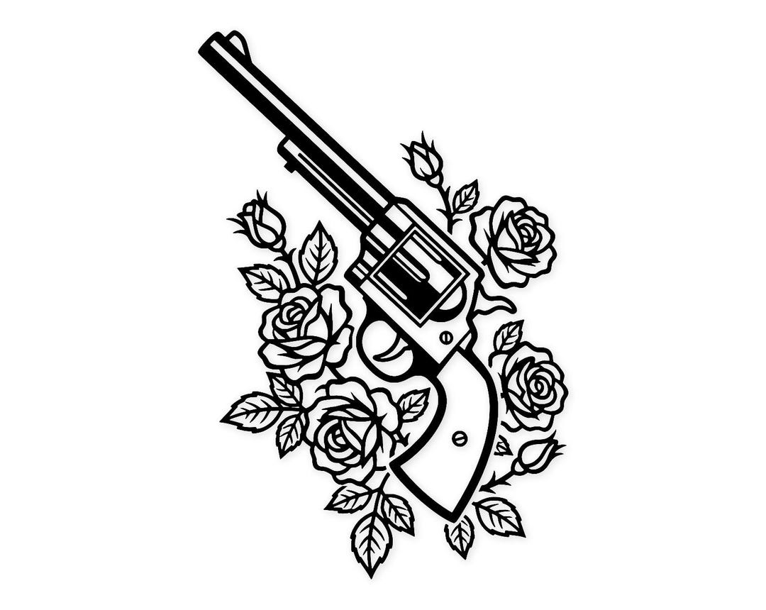 Vector Guns Roses Gun and Roses Scene Svg Png: Bold Floral Design for Mugs and T-shirts ...