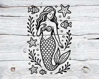 Mermaid Svg Png, Under The Sea Clipart, Cute Mermaid Cut File for Cricut and Silhouette