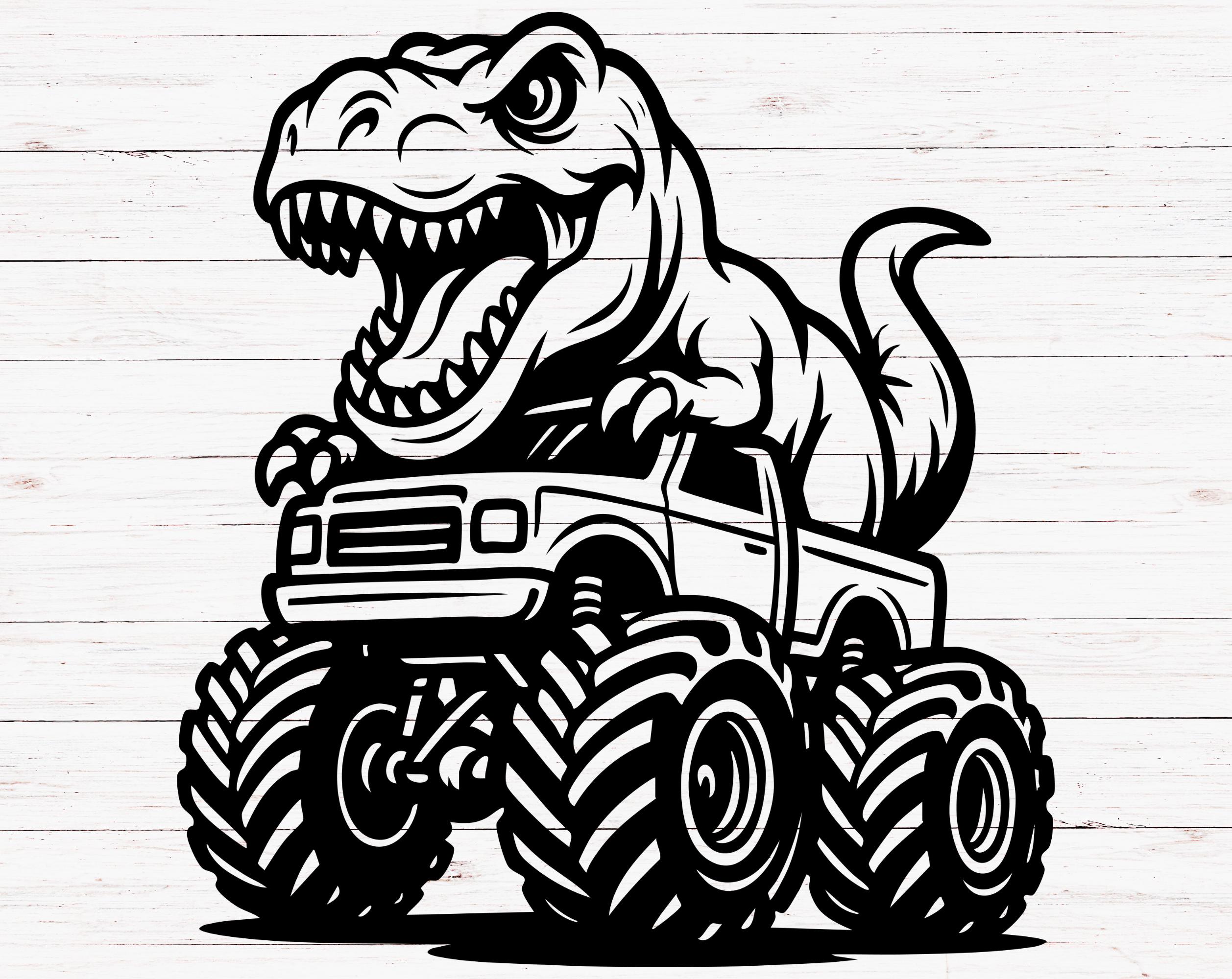 T-Rex Monster Truck SVG PNG | Dinosaur Truck Clipart for Boys Shirt, Stickers, Cricut Cut File