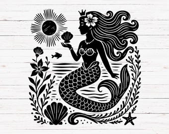 Mermaid Beach SVG PNG, Boho Sea Princess Clipart (Digital Download)