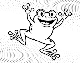面白いカエルのSVG：太い輪郭線のある白黒ベクターイラスト