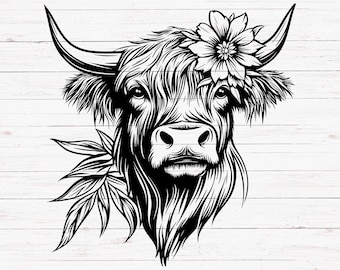 Floral Highland Cow SVG, PNG | Highland Cow Silhouette | Farmhouse Decor | Cricut & Silhouette Cut File