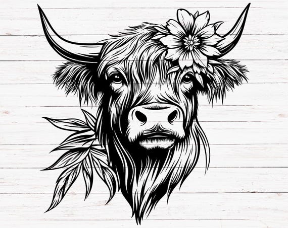Floral Highland Cow SVG, PNG | Highland Cow Silhouette | Farmhouse Decor | Cricut & Silhouette Cut File