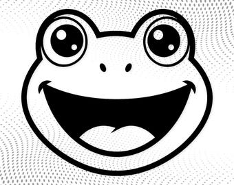 笑うカエルのデジタルアート：SVG、PNG、DXF形式の白黒線画