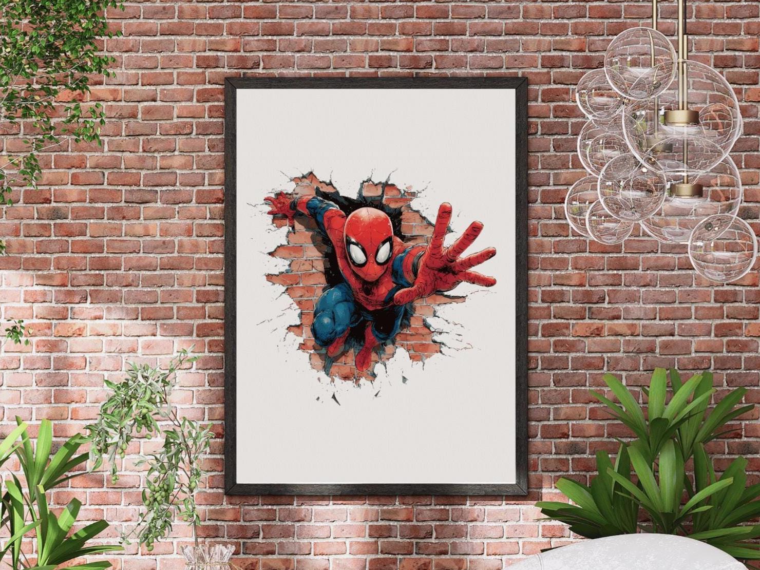 スパイダーマンのウォールアートプリント、スーパーヒーローの3D効果