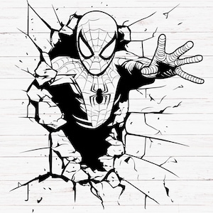 Spiderman Svg, Spiderman Bursting Through A Wall, Spiderman Outline, Spiderman Silhouette, Spiderman Clipart Svg, Spiderman Svg Sublimation