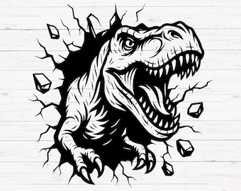 T Rex Scratch Svg, Roaring Dinosaur Svg Png, Tyrannosaurus Clipart for Shirt, Dino Wall Break Svg for Cricut Silhouette