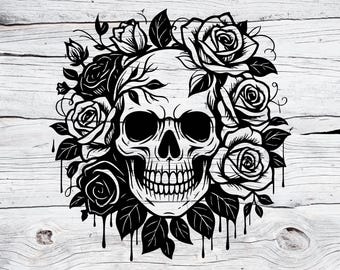 花柄のスカル SVG: ゴシック タトゥー クリップアート (デジタル