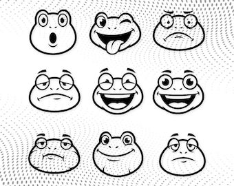 カエルの顔のデジタルアート：白黒ベクターイラスト、面白い表情