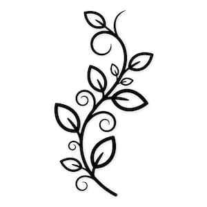 Op de afbeelding: Zwart-wit illustratie van een gestileerde plantenstengel met bladeren en krullen. Het ontwerp toont een centrale stengel met verschillende bladeren en decoratieve krullen, ideaal voor knutselprojecten.