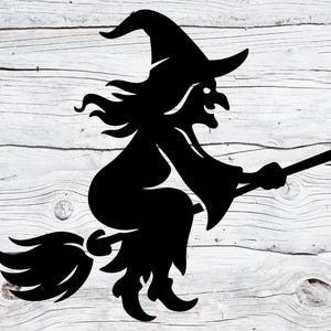 Halloween Witch SVG PNG | Flying Witch Silhouette Clipart | Witch on Broom Cut File for Cricut & Silhouette | Spooky Sublimation Design