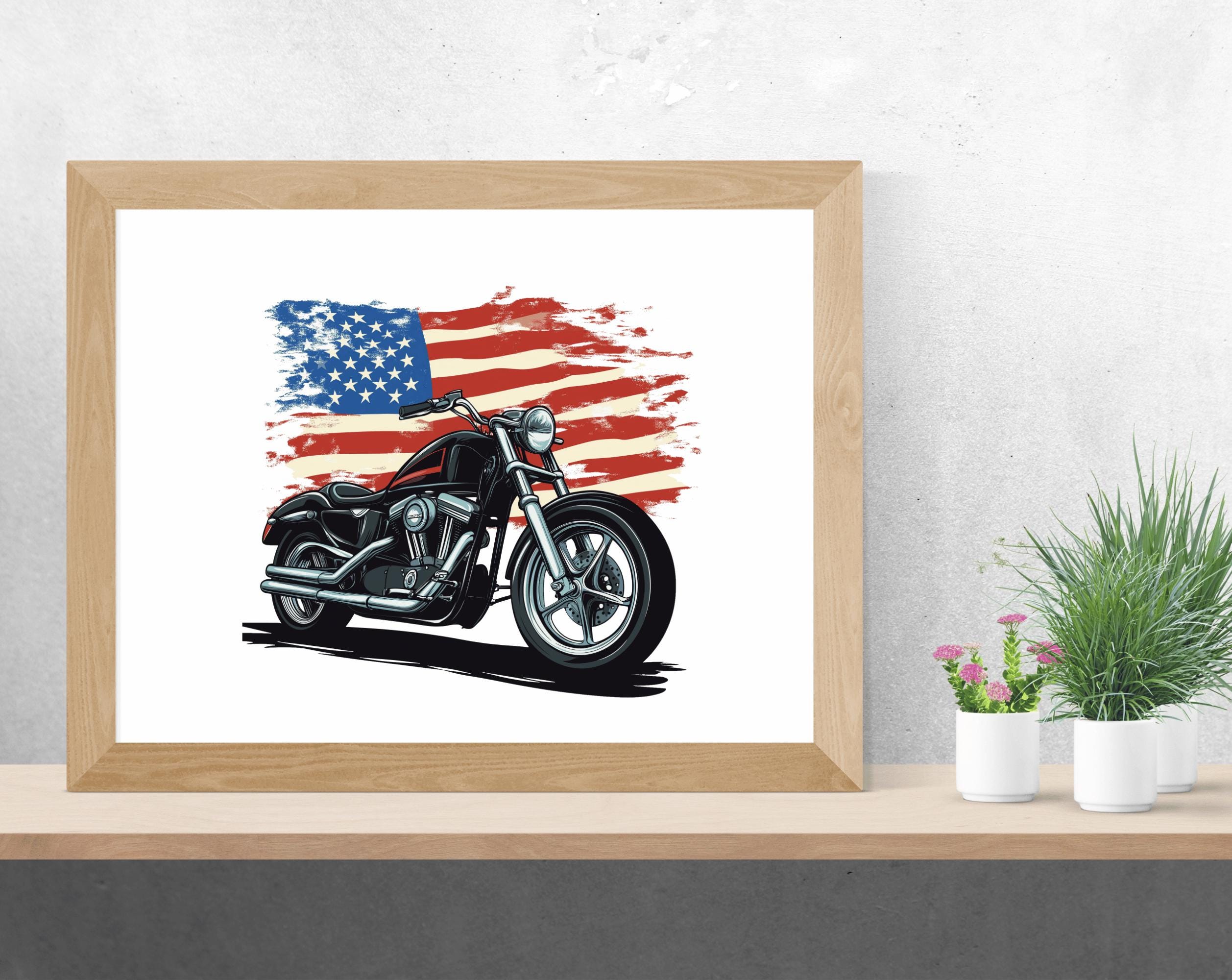 American Flag Motorcycle PNG, Biker Clipart for T-shirt and Wall Art ...