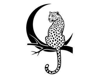 Leopard And Moon Svg Png: Bold Silhouette Cut File For T-Shirts