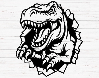 T-Rex Dinosaur SVG PNG | Roaring T Rex Clipart | Jurassic Dino Silhouette Cut File for Cricut & Kids Crafts