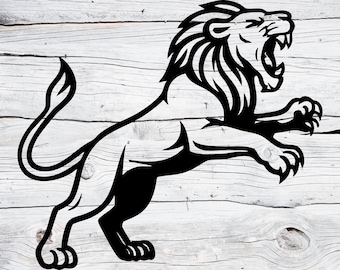 León rugiente Svg Png / Diseño tribal de león de pie / Archivo de corte de animal de la selva para proyectos de silueta de Cricut