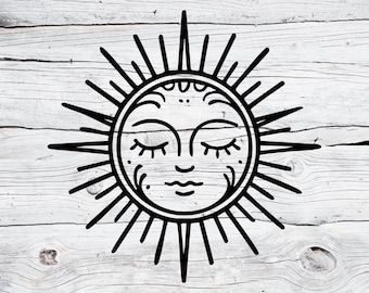 Sun Svg, Boho Sun Clipart, Mystical Sun Svg, Celestial Svg, Astrology Svg for Cricut and Silhouette