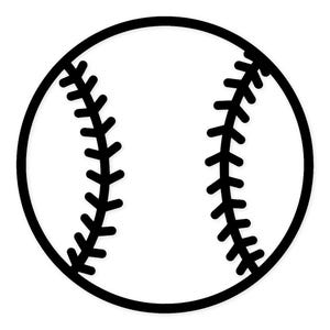 May include: A black and white baseball illustration. The baseball is round with black stitching and a black outline. The baseball is a classic design, perfect for sports enthusiasts and baseball fans.