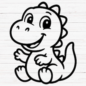 Simpatico cucciolo di dinosauro in formato SVG PNG, file di taglio kawaii per Cricut, adorabile clipart di dinosauro per lavoretti per bambini, design per maglietta di compleanno