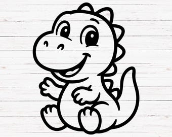 Cute Baby Dinosaur SVG PNG, Kawaii Dino Cut File for Cricut, Adorable Dinosaur Clipart for Kids Crafts, Birthday Shirt Design